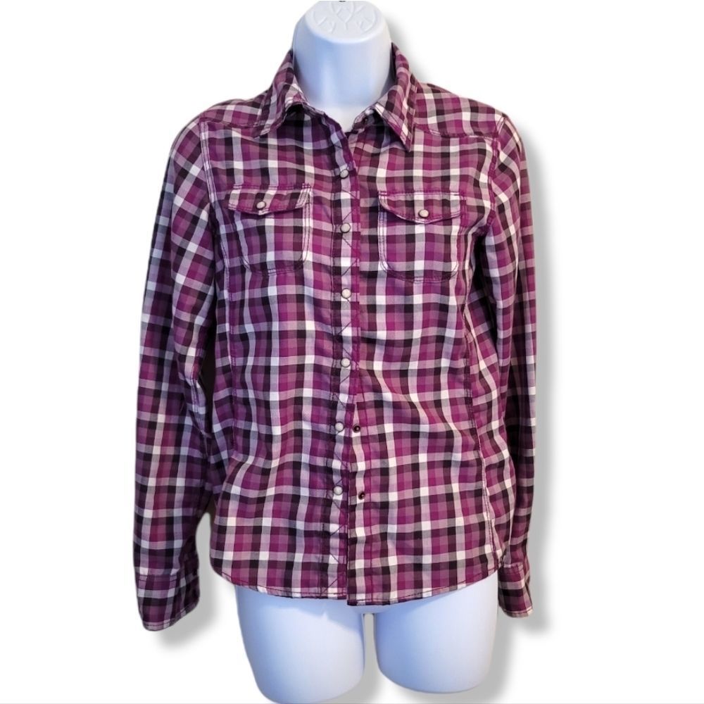 The North Face Womens Western Style Long Sleeve Plaid Snap Front Shirt XS